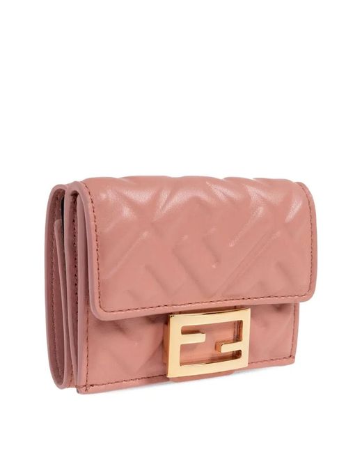 Fendi Pink Nappa Leather Baguette Micro Trifold Wallet