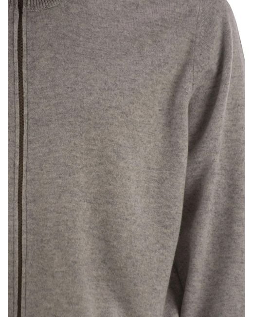 Brunello Cucinelli Gray High-Necked Cashmere Cardigan With Zip for men