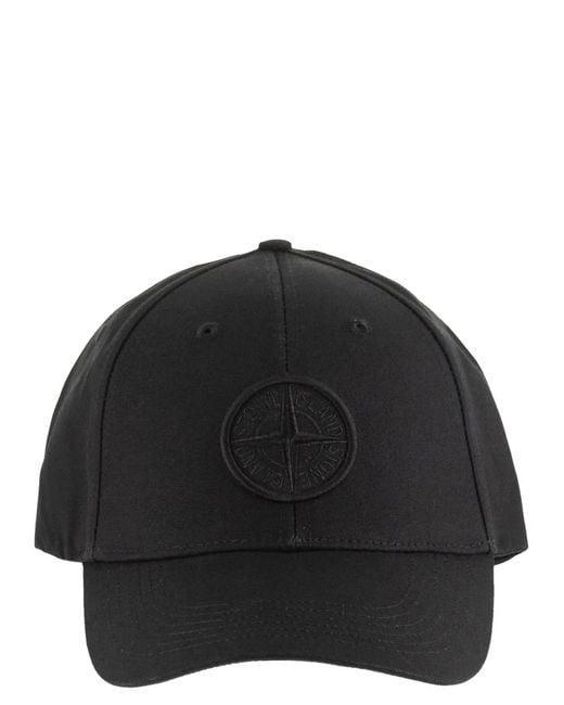 Stone Island Black Cap With Embroidered Compass Logo for men