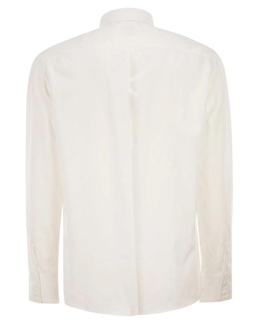 Brunello Cucinelli White Basic Fit Twill Shirt With Button-Down Collar for men