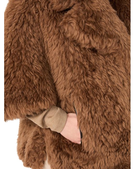 Max Mara Brown Wide Sleeved Double-Breasted Faux-Fur Jacket