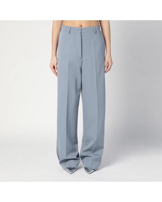 Stella McCartney Blue Wide-Leg Light Falabella Pants With Chain