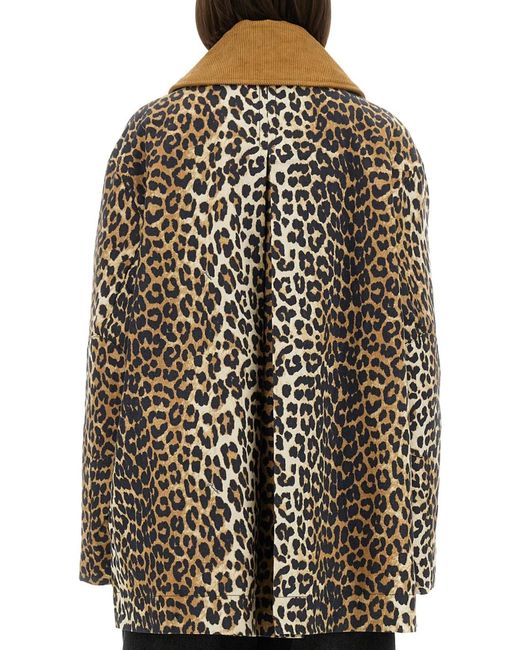 Ganni Brown Leopard Print Midi Jacket