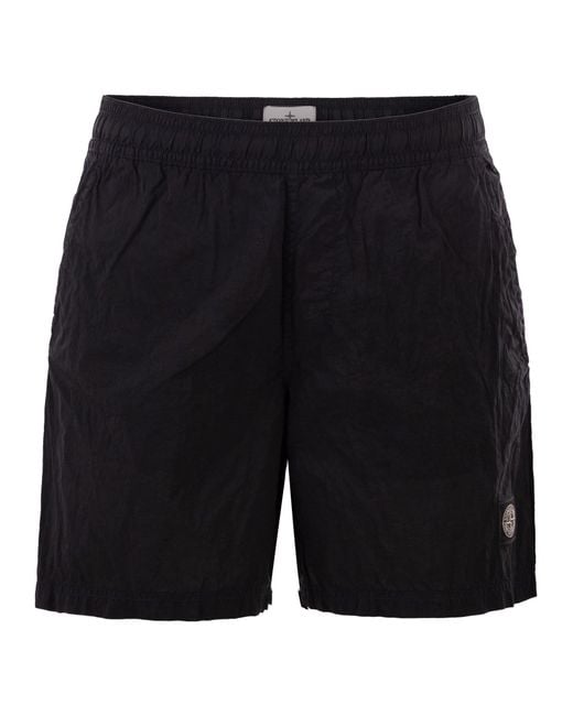 Stone Island Black Regular Length Swim Shorts With Pockets for men