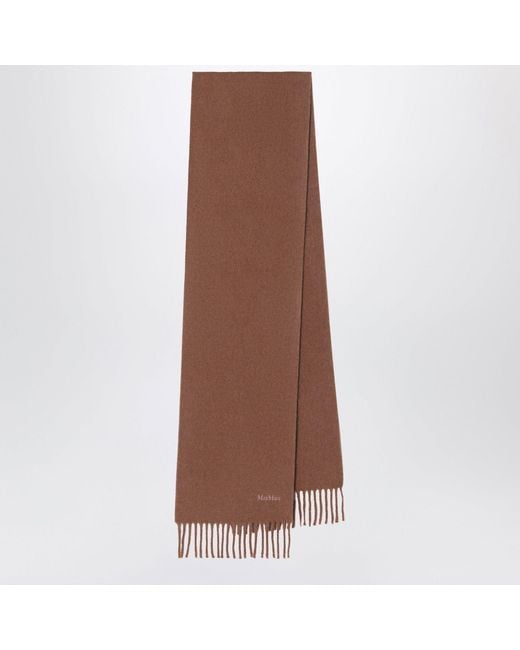 Max Mara Brown Camel Fringed Wool Scarf