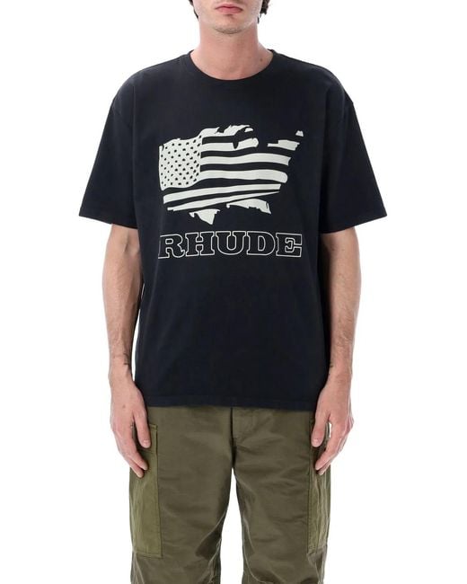 Rhude Blue Banner Cotton T-Shirt for men