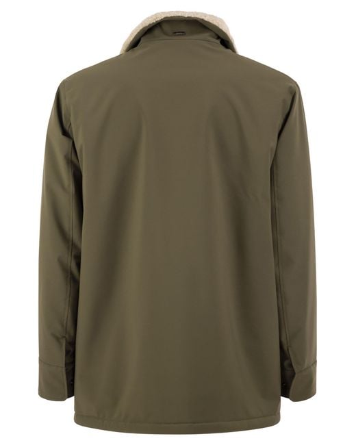 Herno Green Soft Shell Coat With Shearling-Effect Lining for men