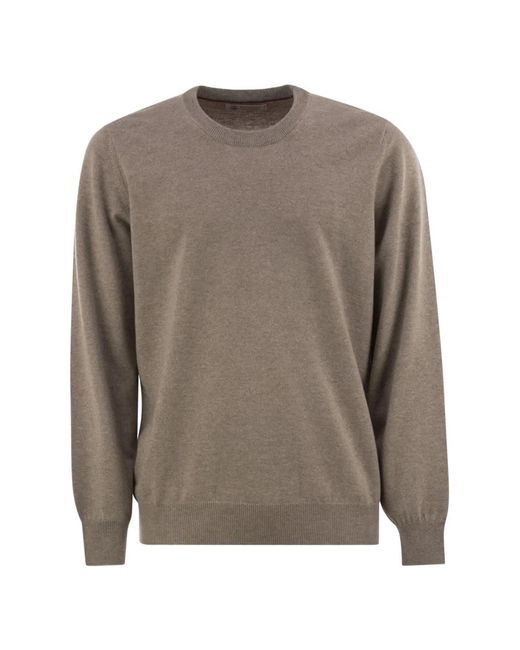 Brunello Cucinelli Brown Pure Cashmere Crew-Neck Sweater for men