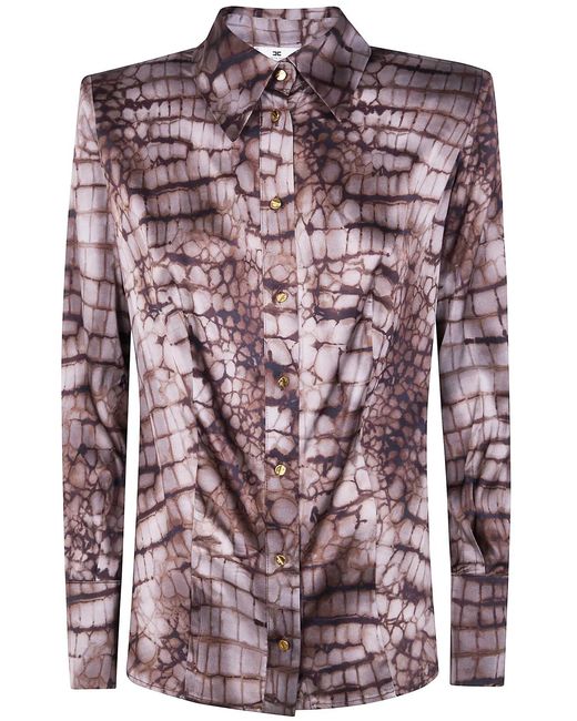 Elisabetta Franchi Purple Alligator-Print Satin Shirt