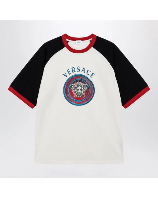 Versace Black Cotton T-Shirt With Medusa Print for men