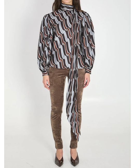 Gucci Gray Heritage Ribbon-Print Blouse