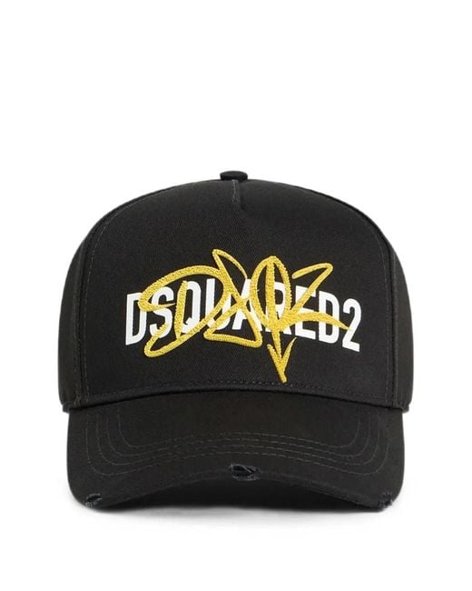 DSquared² Black Logo-Embroidered Distressed Baseball Cap for men