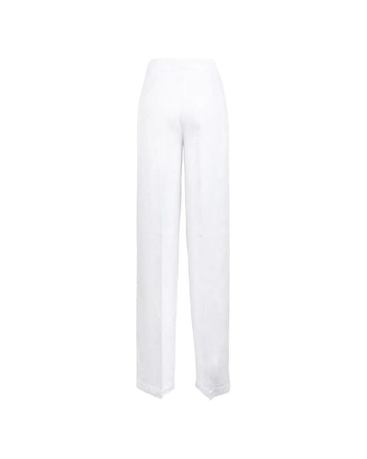Via Masini 80 White Linen Wide-Leg Trousers
