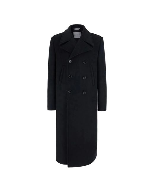 Balenciaga Black Double-Breasted Skinny-Fit Coat for men