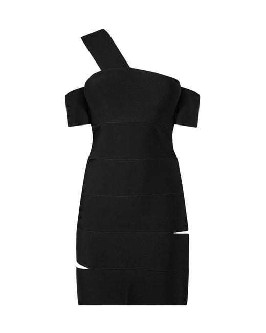 McQueen Black Cut-Out One-Shoulder Mini Dress