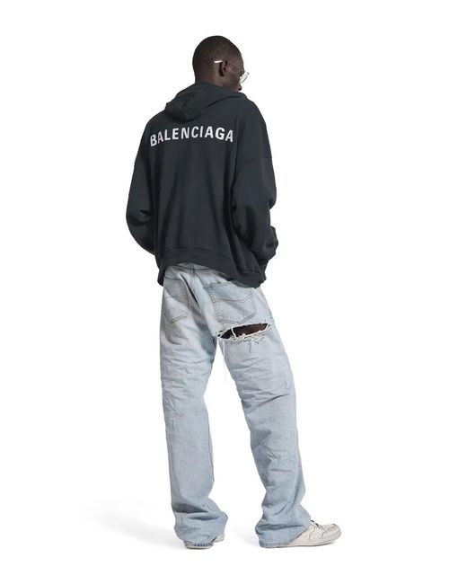 Balenciaga Blue Back Faded Fleece Polo Hoodie for men