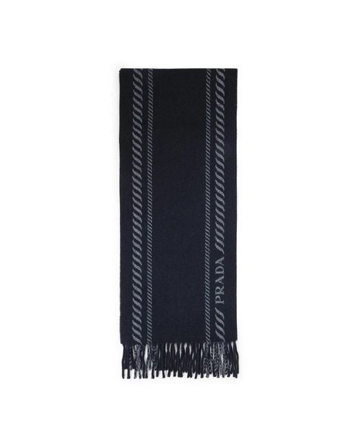 Prada Blue Wool Blend Scarf for men