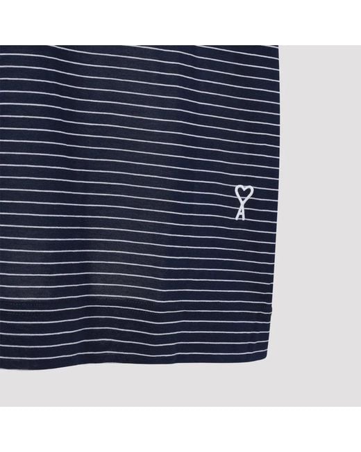 AMI Blue Striped Cotton Polo
