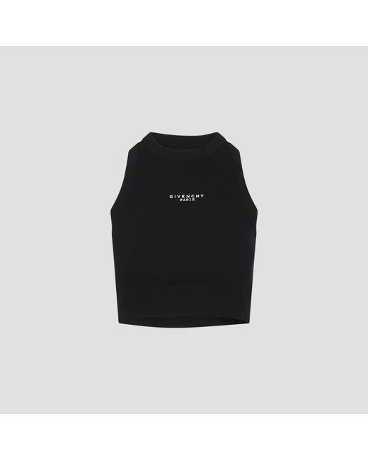 Givenchy Black Cotton Cropped Tank Top With Paris Print