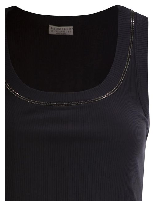 Brunello Cucinelli Black Sleeveless Ribbed Top