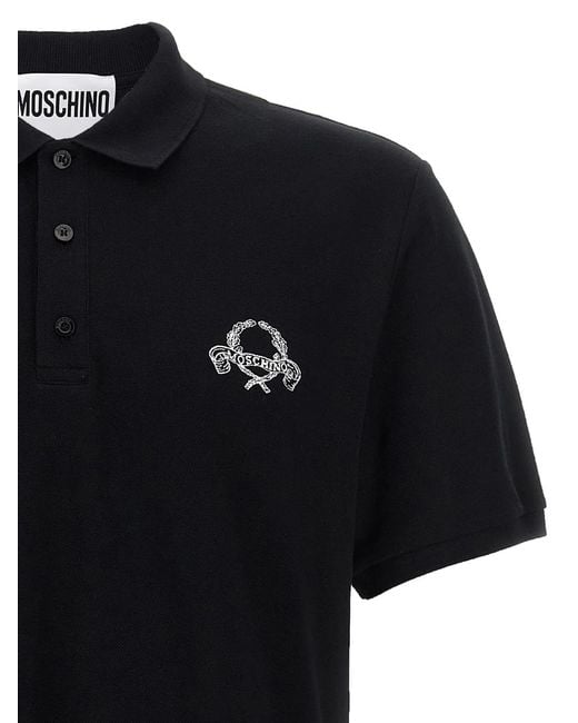 Moschino Black Logo Embroidery Polo Shirt for men