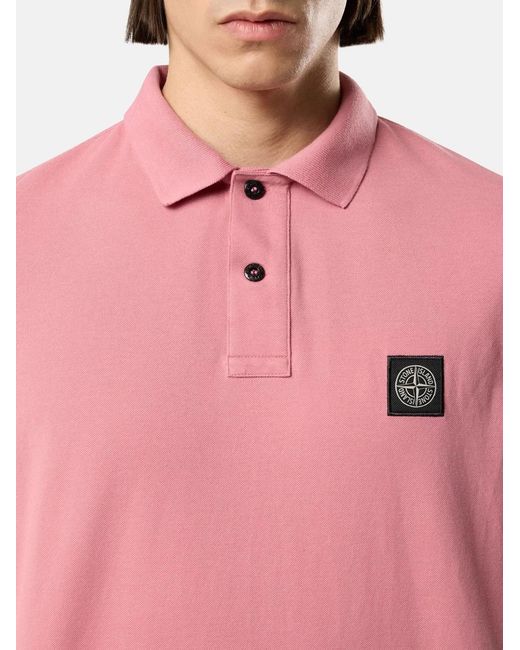 Stone Island Pink Slim Fit Cotton Piqué Polo Shirt for men