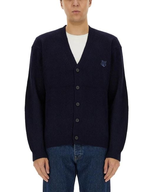 Maison Kitsuné Blue Maison Kitsuné Ribbed Cardigan for men