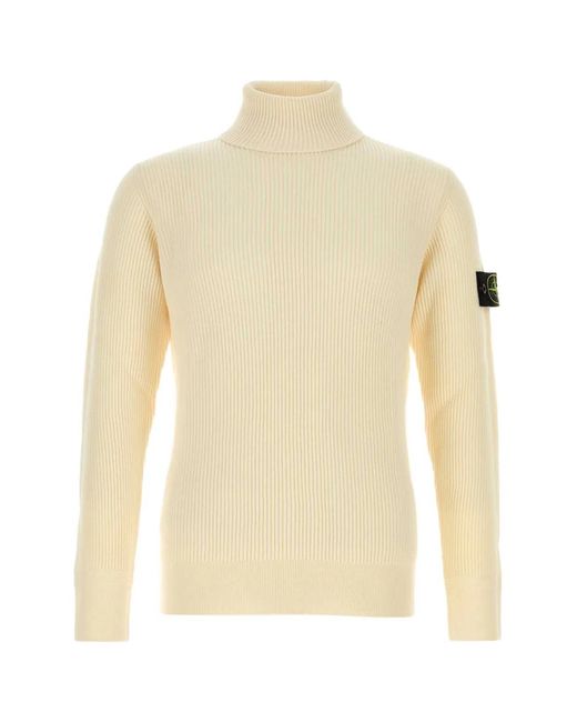 Stone Island White Ivory Wool Sweater for men