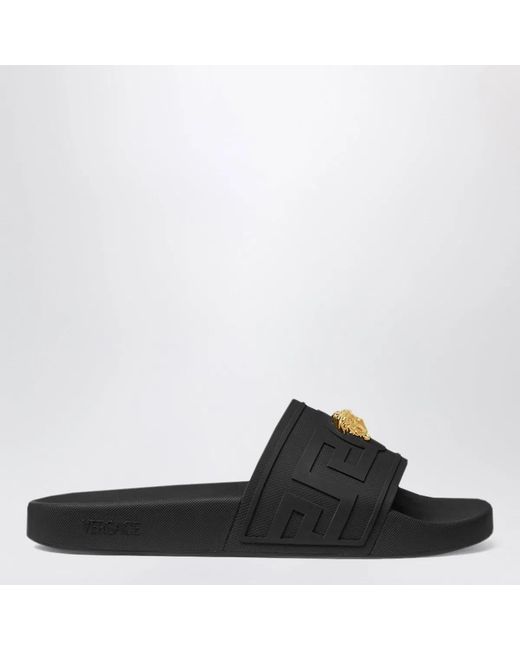 Versace Black La Medusa Rubber Slides for men