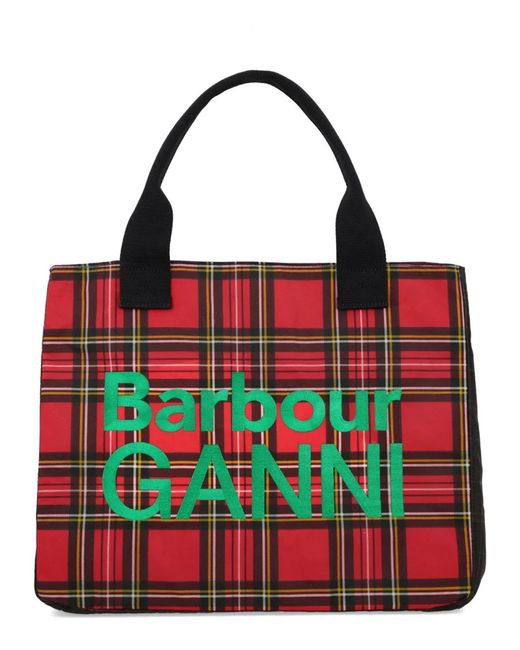 Barbour Red Tartan Pattern Top Zip Bag