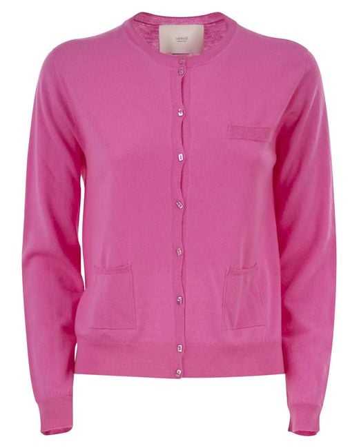 Vanisé Pink Cashmere Cardigan With Patch Pockets