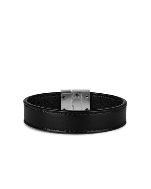 Saint Laurent Black Engraved Logo Leather Bracelet for men