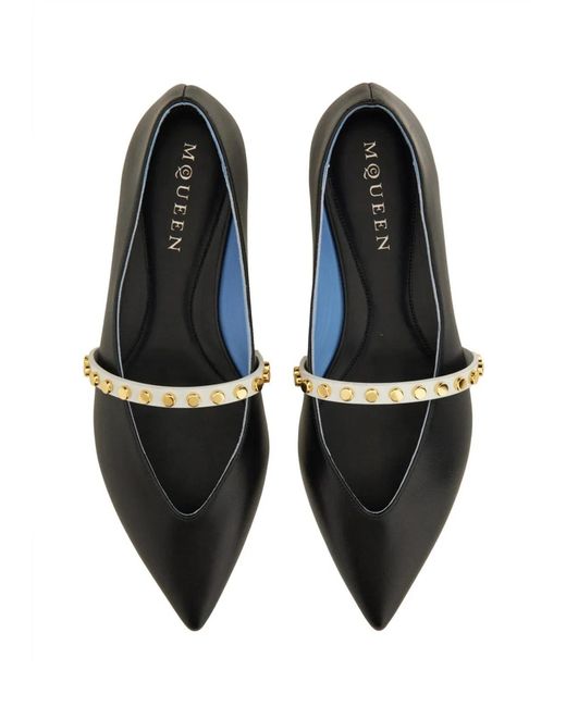 McQueen Black Leather Ballerina
