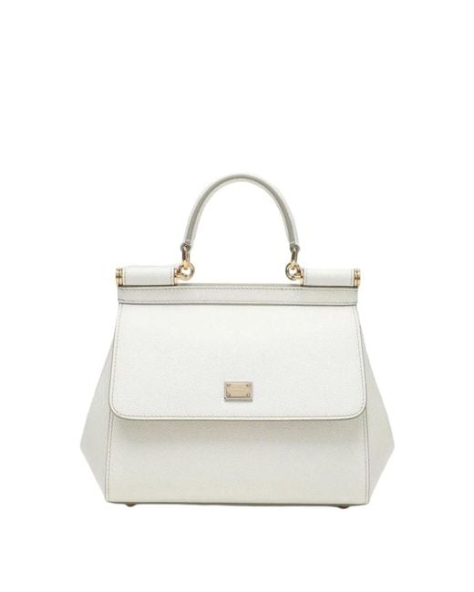 Dolce & Gabbana White Dolce & Gabbana Sicily Medium Leather Handbag