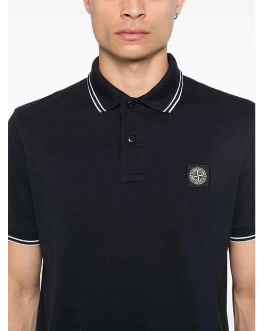 Stone Island Black Slim Fit Short Sleeve Polo Shirt With Compass Patch for men