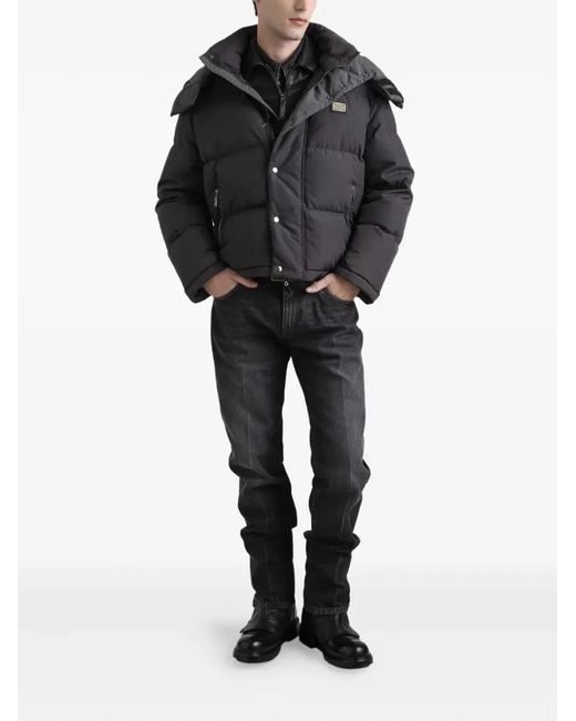 Dolce & Gabbana Black Dolce & Gabbana Slate Nylon Blend Down Jacket for men