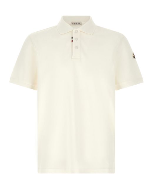 Moncler White Logo Patch Polo Shirt for men