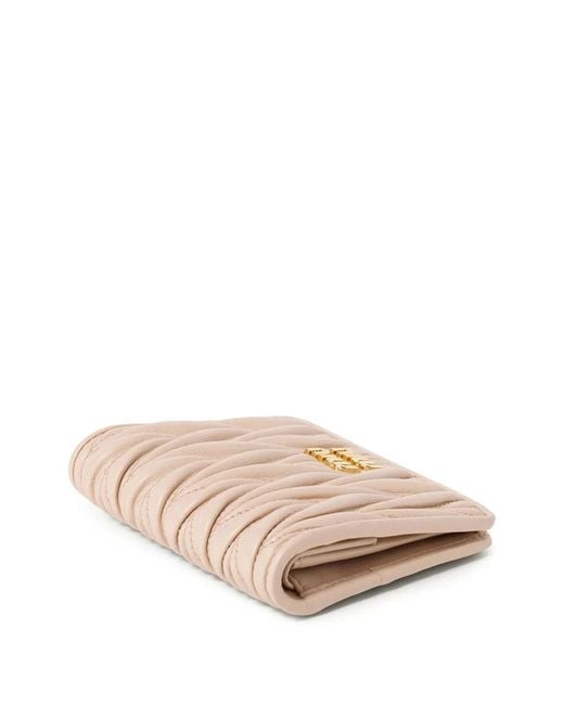 Miu Miu Pink Small Matelassé Nappa Leather Wallet With Snap Closure