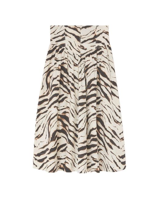 Ganni White Zebra-Print Gathered Maxi Skirt