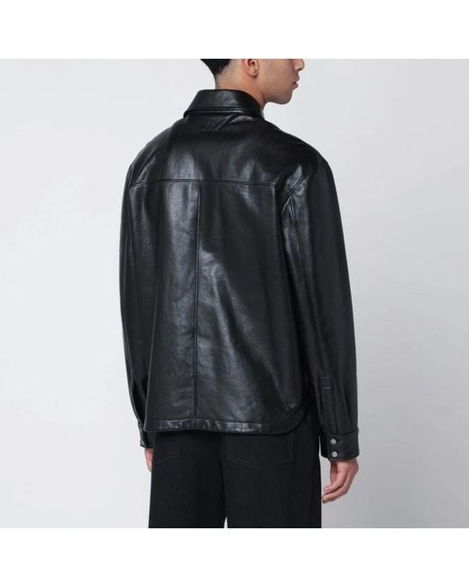 Salvatore Santoro Black Leather Overshirt for men