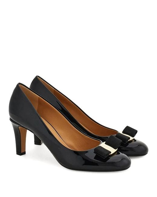 Ferragamo Black Carla 70 Naplak Vara Bow Pump
