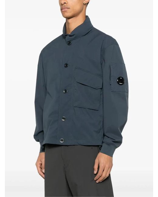 C P Company Blue C.P.Company Button Hooded Jacket for men