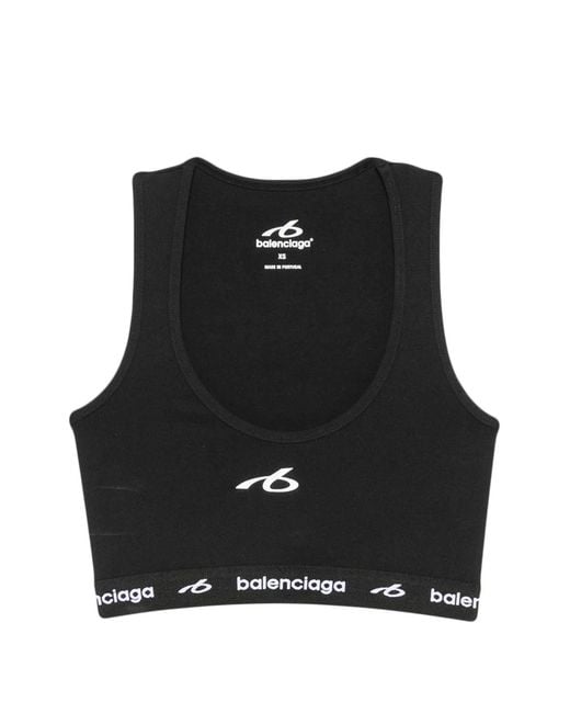 Balenciaga Black Logo-Print Cropped Tank Top