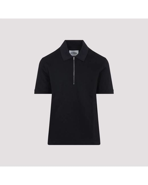 Jil Sander Black Ss Polo With Knitted Collar for men