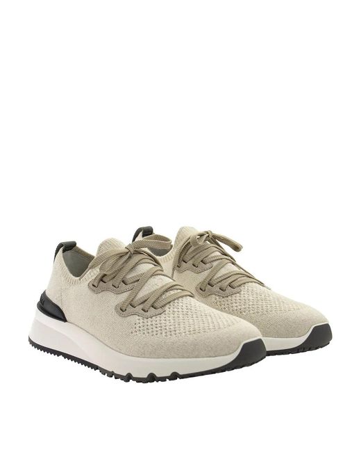 Brunello Cucinelli White Cotton Knit Sneakers for men