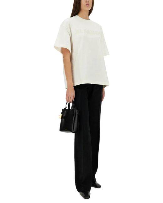 Jil Sander White Logo Print Cotton T Shirt