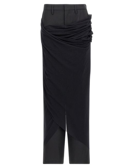 Jean Paul Gaultier Black Wool Trousers With Tulle Draping Detail