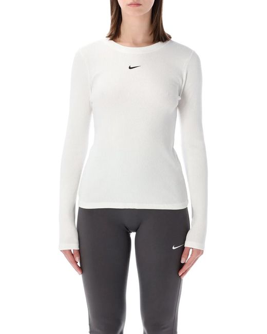 Nike White Ribbed Slim Long Sleeve T-Shirt