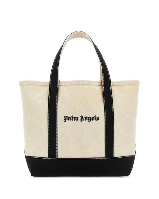 Palm Angels Black Ivory Canvas Shopping Bag
