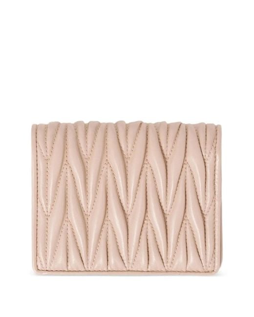 Miu Miu Pink Small Matelassé Nappa Leather Wallet With Snap Closure